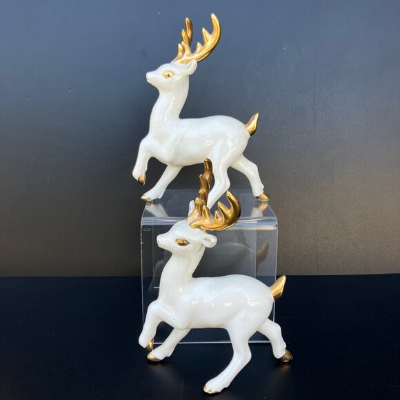White Porcelain Reindeer With Gold Horns - Set of 3** - Picture 3 of 16